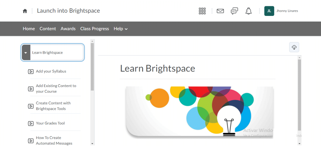 brightspace interfaz usuario