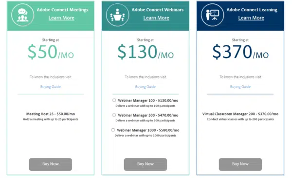 planes y precios de Connect Adobe