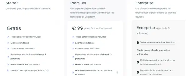 planes y precios de livestorm