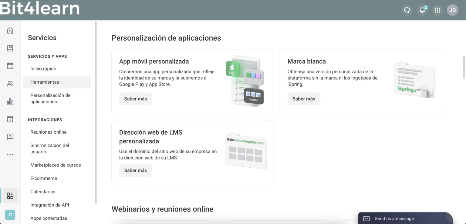 Que integraciones con terceros tiene iSpring LMS