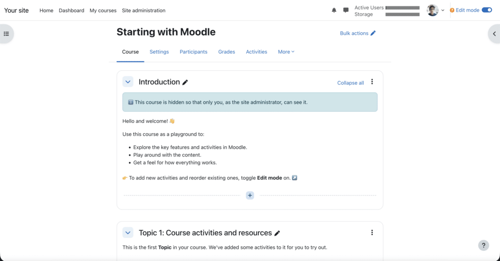 Moodle experiencia de alumno, interfaz